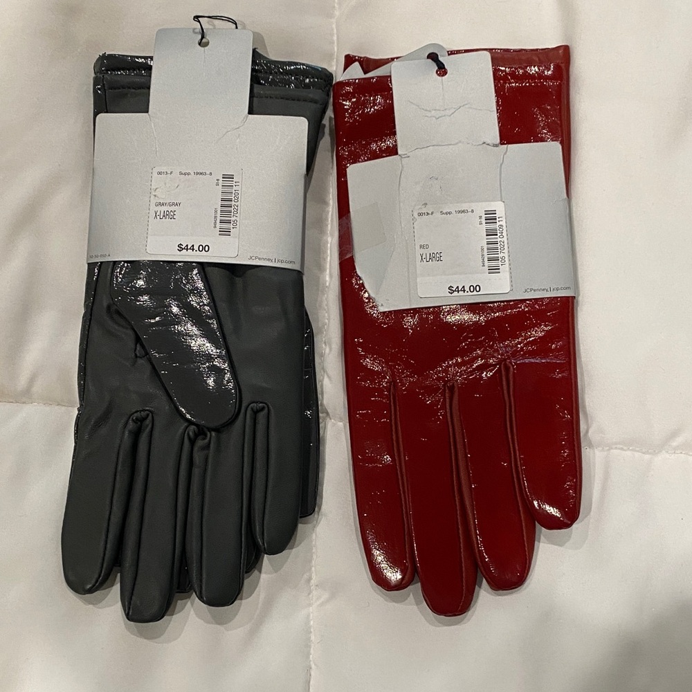 NWT 2 pair Worthington Glossy Red and gray leather driving Gloves size XL